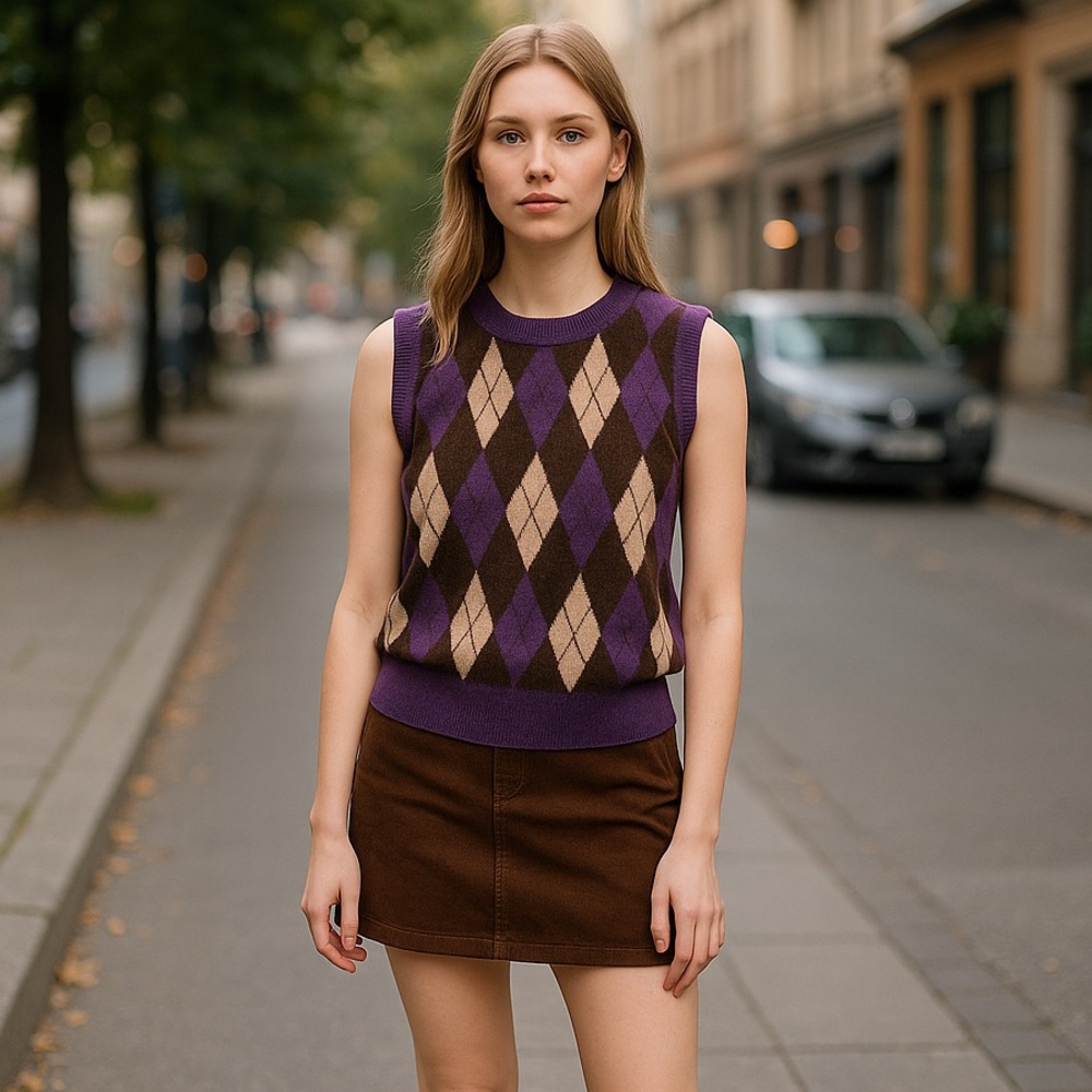 NWT Levi’S DEJA VU Knit SWEATER VEST Purple Diamond Pattern Medium